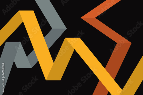 Abstract background pattern made with geometric shapes flowing in three dimensional space in grey, orange and yellow colors. Modern, bright colored vector art.