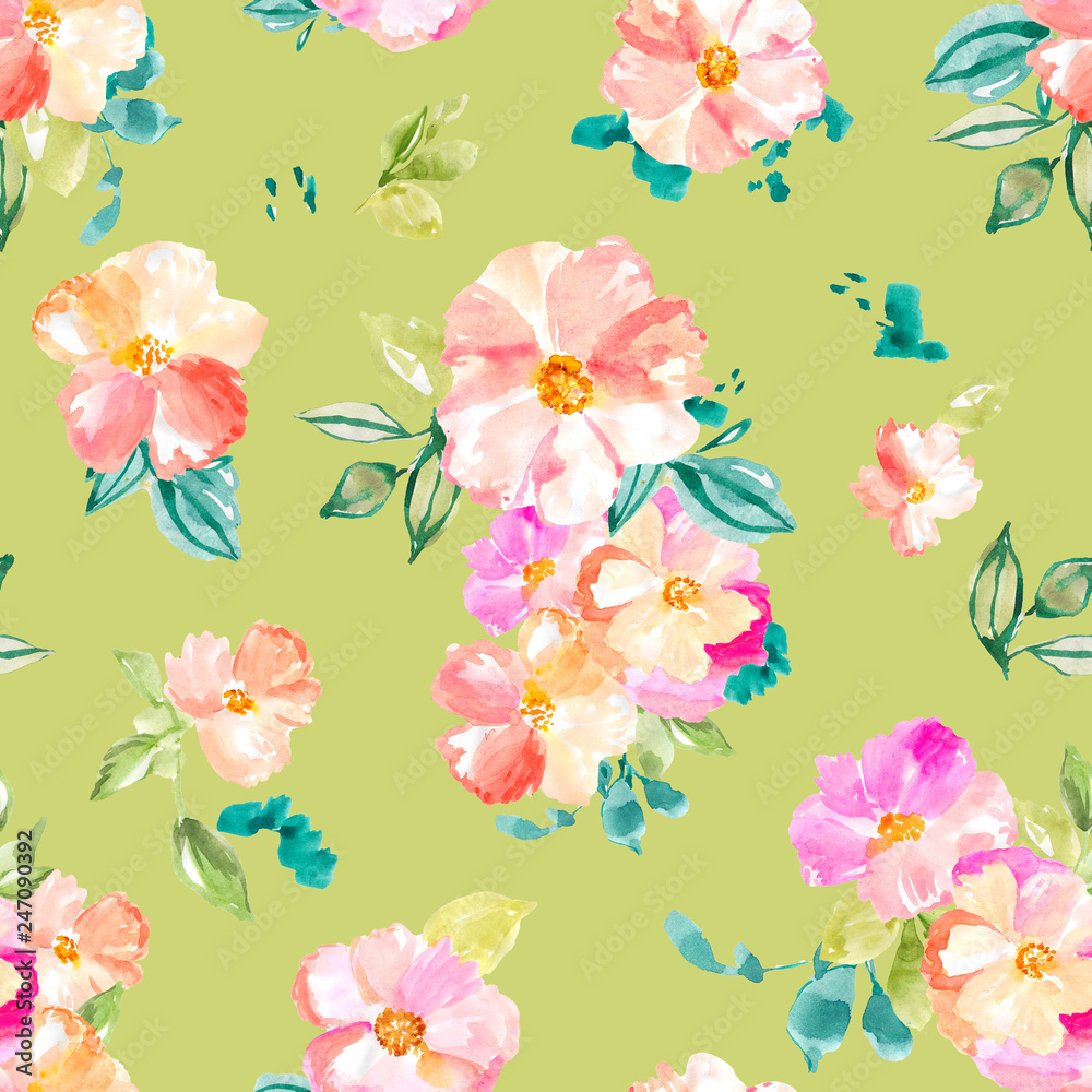 Seamless Watercolor Floral Wallpaper Background Pattern. Girly Wallpaper Floral Pattern