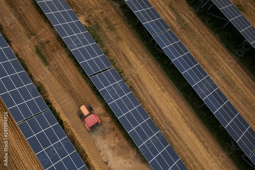 Aerial tractor when working under the solar photovoltaic panel