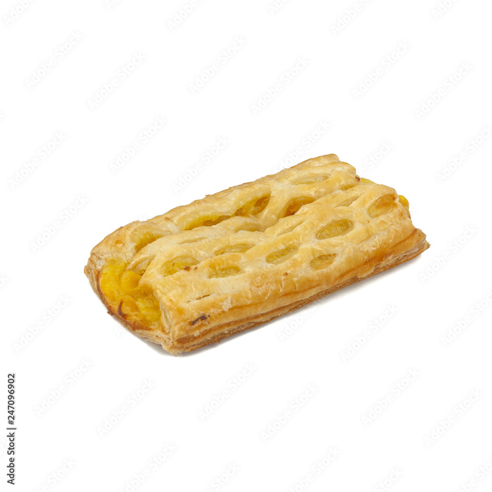Fresh Homemade Chicken Puff Pastry. Bread and Bakery Products Isolated on White background Fresh Homemade Chicken Puff Pastry. Bread and Bakery Products Isolated on White background