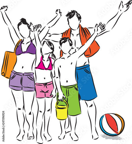 family at the beach illustration