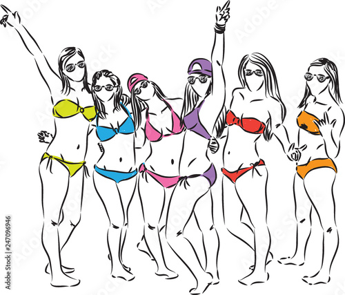 girls at the beach having fun illustration