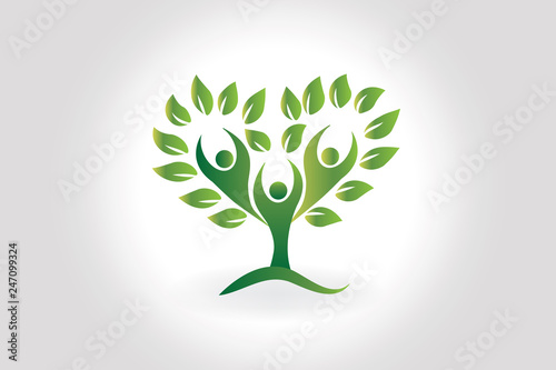 Logo people love heart tree of life ecology icon symbol vector design