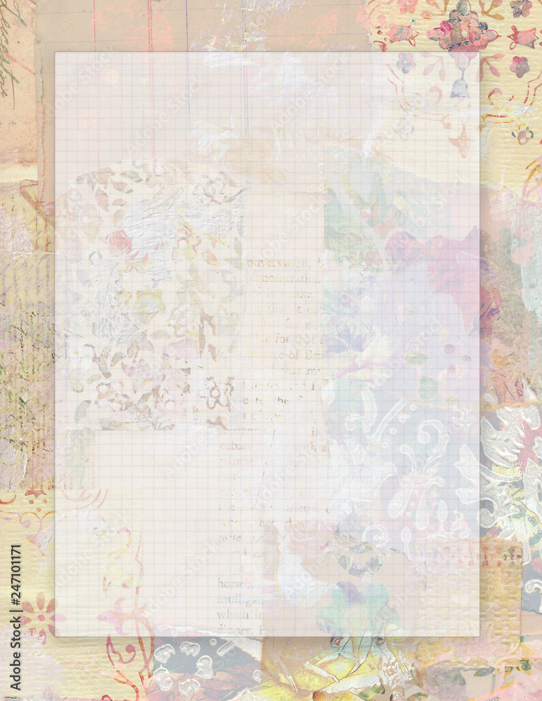 Vintage floral letterhead stationary with blank background and decorated frame perfect for wedding or invitation with a spring theme