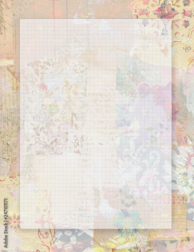 Vintage floral letterhead stationary with blank background and decorated frame perfect for wedding or invitation with a spring theme © jodielee