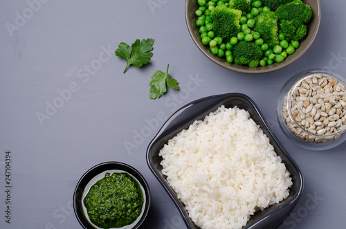 Traditional rice with green sauce photo