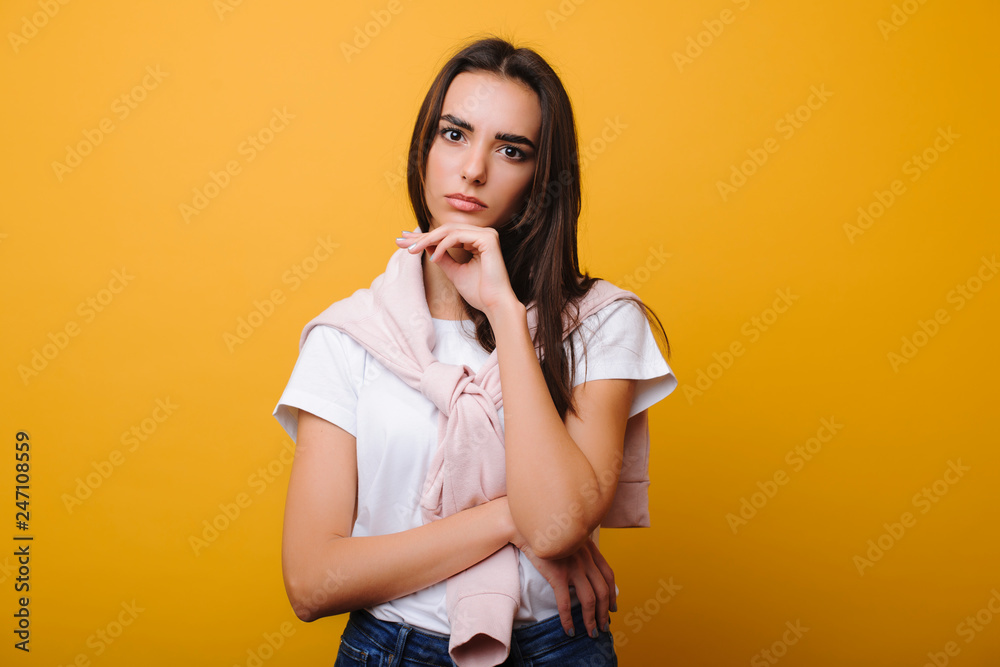 Beautiful caucasian woman looking confused abouth something isolated ...