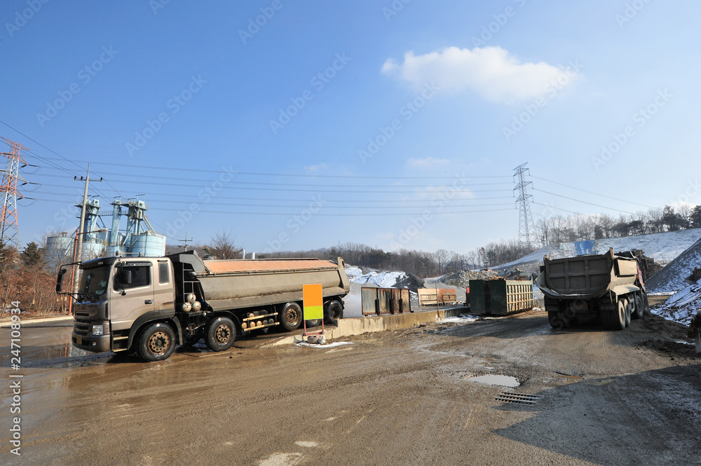 Dump truck at a construction site
