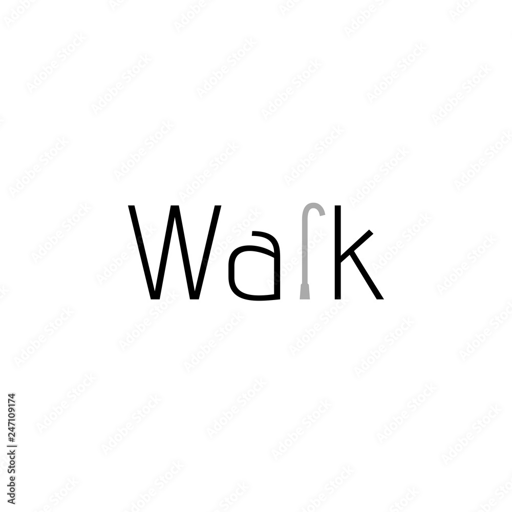 walking stick logo. vector text and sign. black and gray image. simple shape. vecotr business symbol. brand concept.