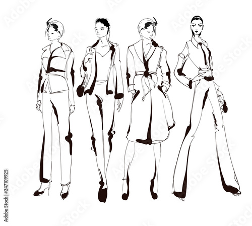 Stylish fashion models. Pretty young girls. Fashion womans Sketch