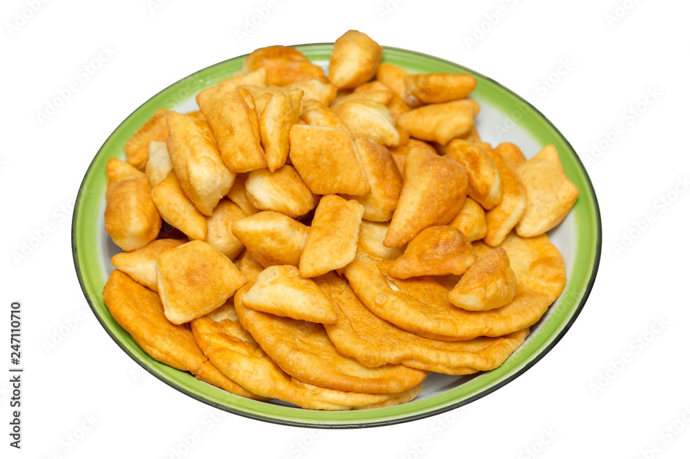 Kazakh national food Baursak on a white background. Kazakh national cuisine Kazakh national food Baursak on a white background. Kazakh national cuisine