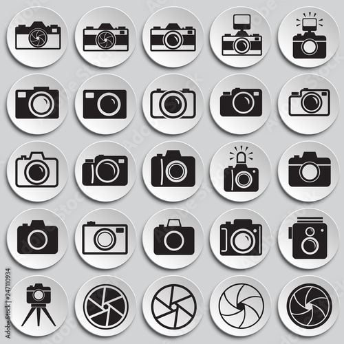 Photo camera icon set on plates background for graphic and web design, Modern simple vector sign. Internet concept. Trendy symbol for website design web button or mobile app