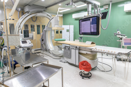 Digital Subtraction Angiography Room, DSA lab, operating room with X-ray medical scan in hospital. photo