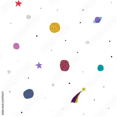 Fototapeta Naklejka Na Ścianę i Meble -  Universe Space Planet Star seamless pattern moon romantic travel cosmos astronomy inspiration graphic design typography element. Hand written postcard. Cute simple vector paper cutout collage style