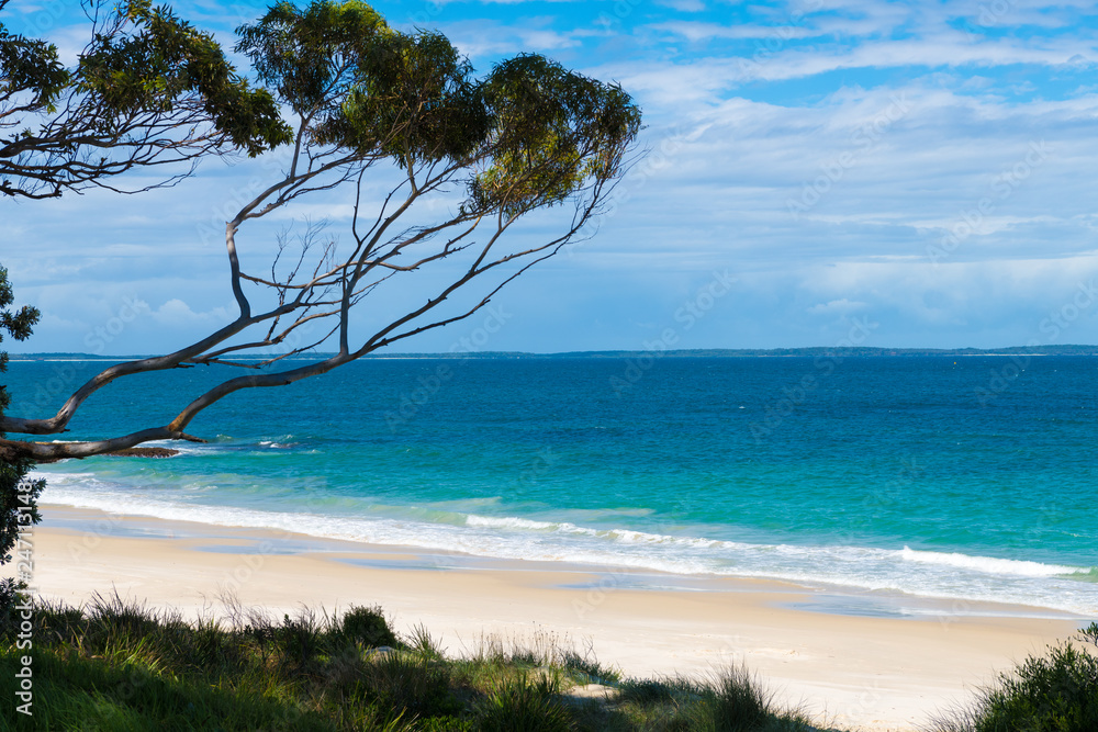 Beach water view in the city of Huskisson, NSW, Australia, a small coastal town well known as gateway to Jervis Bay area