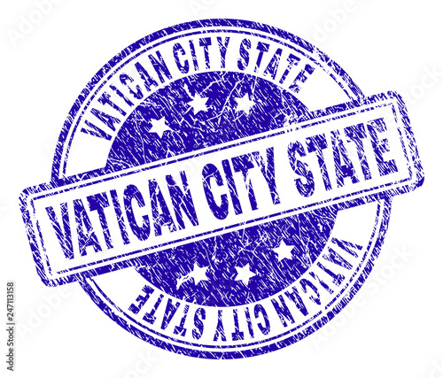 VATICAN CITY STATE stamp seal imprint with distress texture. Designed with rounded rectangles and circles. Blue vector rubber print of VATICAN CITY STATE text with grunge texture.