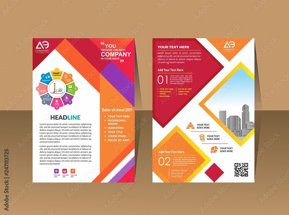 Front and back cover of a modern business brochure layout or flyer template, poster, magazine, annual report, book, booklet with red circle and gray design. Size A4
Front and back cover of a modern business brochure layout or flyer template, poster, magazine, annual report, book, booklet with red circle and gray design. Size A4