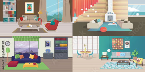 Set of Interiors with Furniture