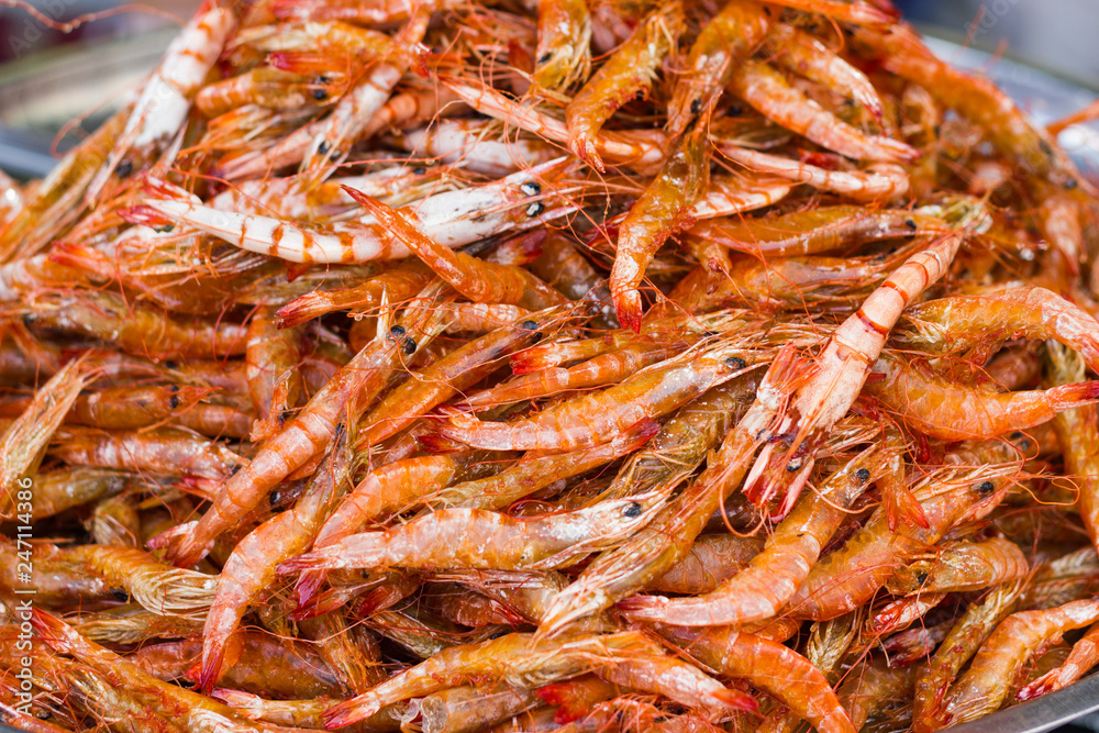 Grilled shrimps seafood on the table in market of Bangkok Thailand Grilled shrimps seafood on the table in market of Bangkok Thailand