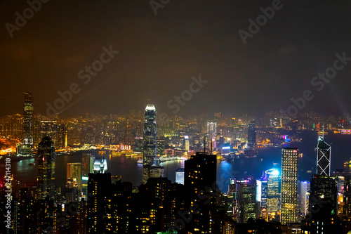 Causeway Bay  Hong Kong - 23 November 2018  Hong Kong skyline at night view from Victoria peak.