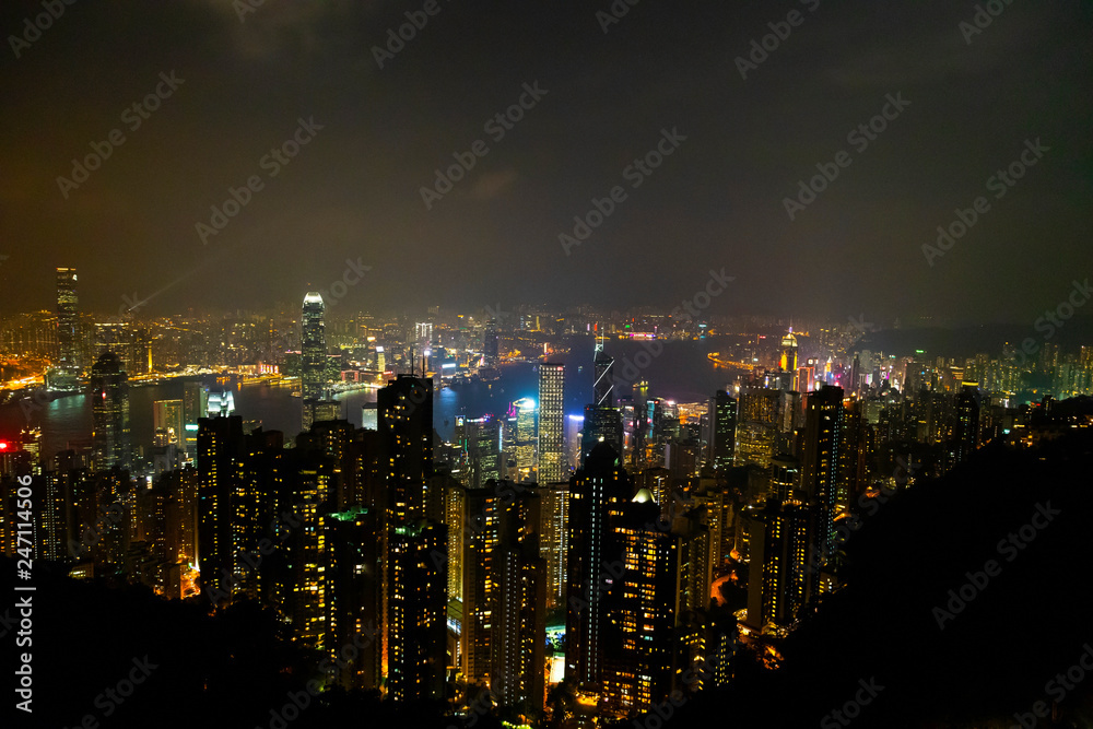 Causeway Bay, Hong Kong - 23 November 2018: Hong Kong skyline at night view from Victoria peak.