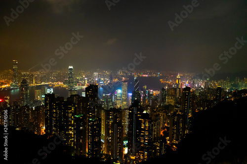 Causeway Bay, Hong Kong - 23 November 2018: Hong Kong skyline at night view from Victoria peak. © ADSKrongsawat