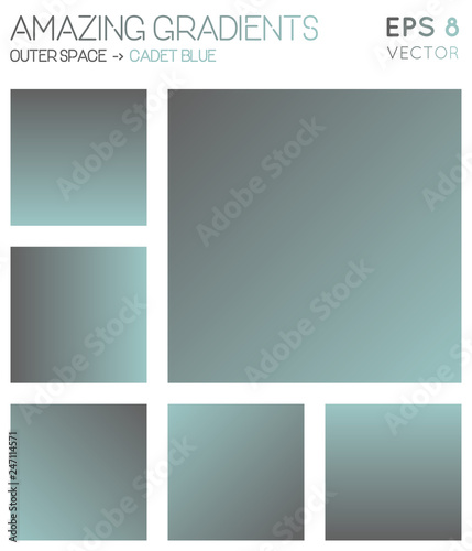 Colorful gradients in outer space, cadet blue color tones. Actual gradient background, pleasant vector illustration.