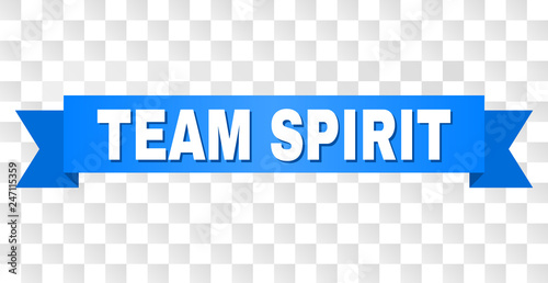 TEAM SPIRIT text on a ribbon. Designed with white caption and blue tape. Vector banner with TEAM SPIRIT tag on a transparent background.