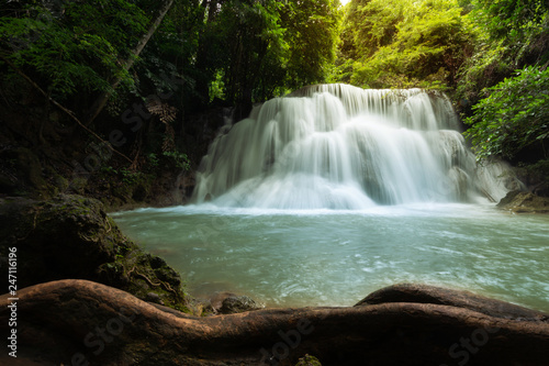 Beautiful Huai Mae Khamin Waterfall Kanchanaburi Thailand. Tier 3 is name Wangnapha . Located at the National park along the Srinakarin Dam.