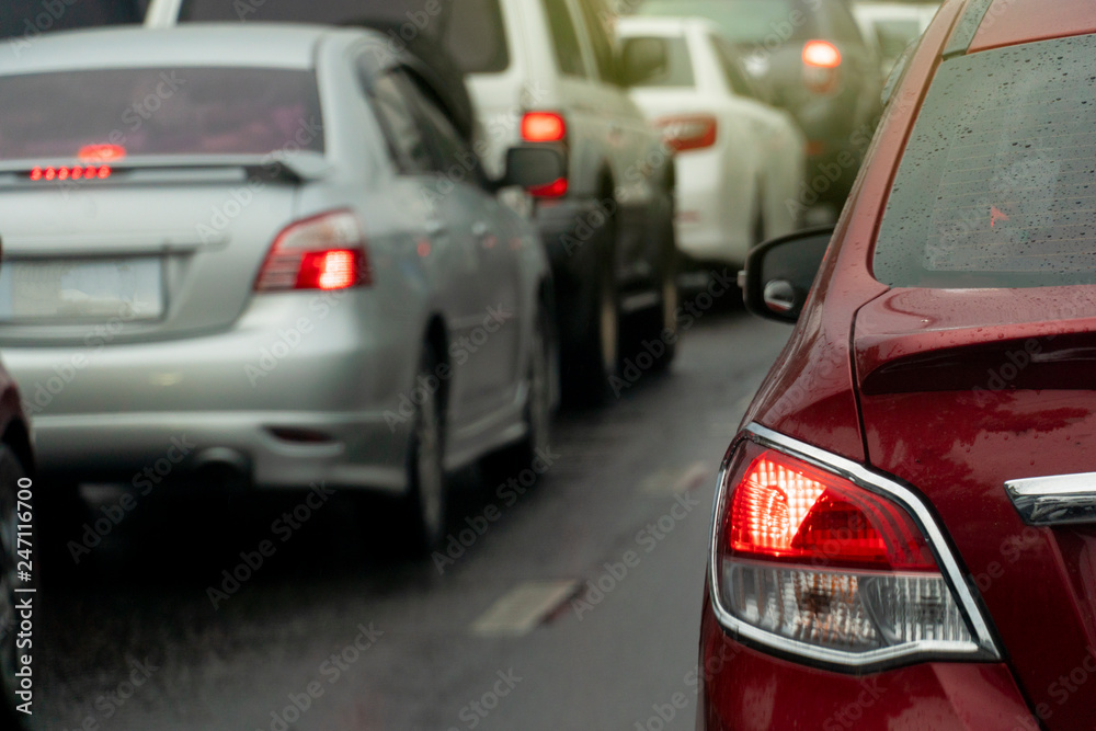 Cars on the road heading towards the goal of the trip, tourism by car, Break in traffic junction.