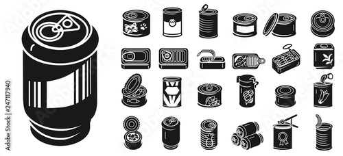 Tin can icons set. Simple set of tin can vector icons for web design on white background