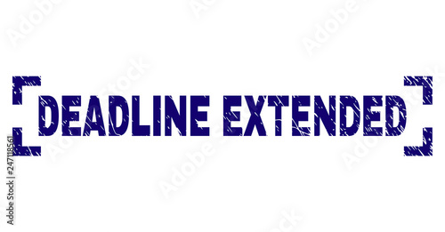 DEADLINE EXTENDED caption seal imprint with distress texture. Text caption is placed between corners. Blue vector rubber print of DEADLINE EXTENDED with grunge texture.