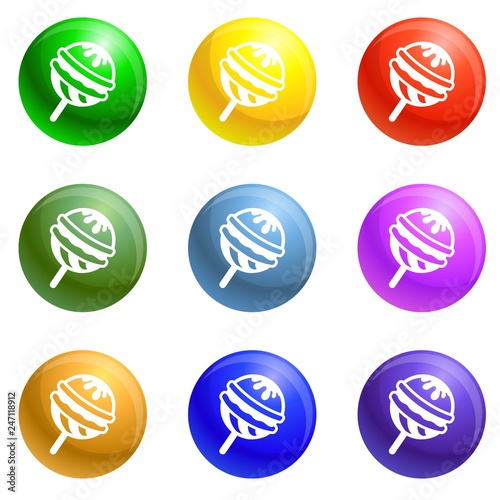 Choco lollipop icons vector 9 color set isolated on white background for any web design 