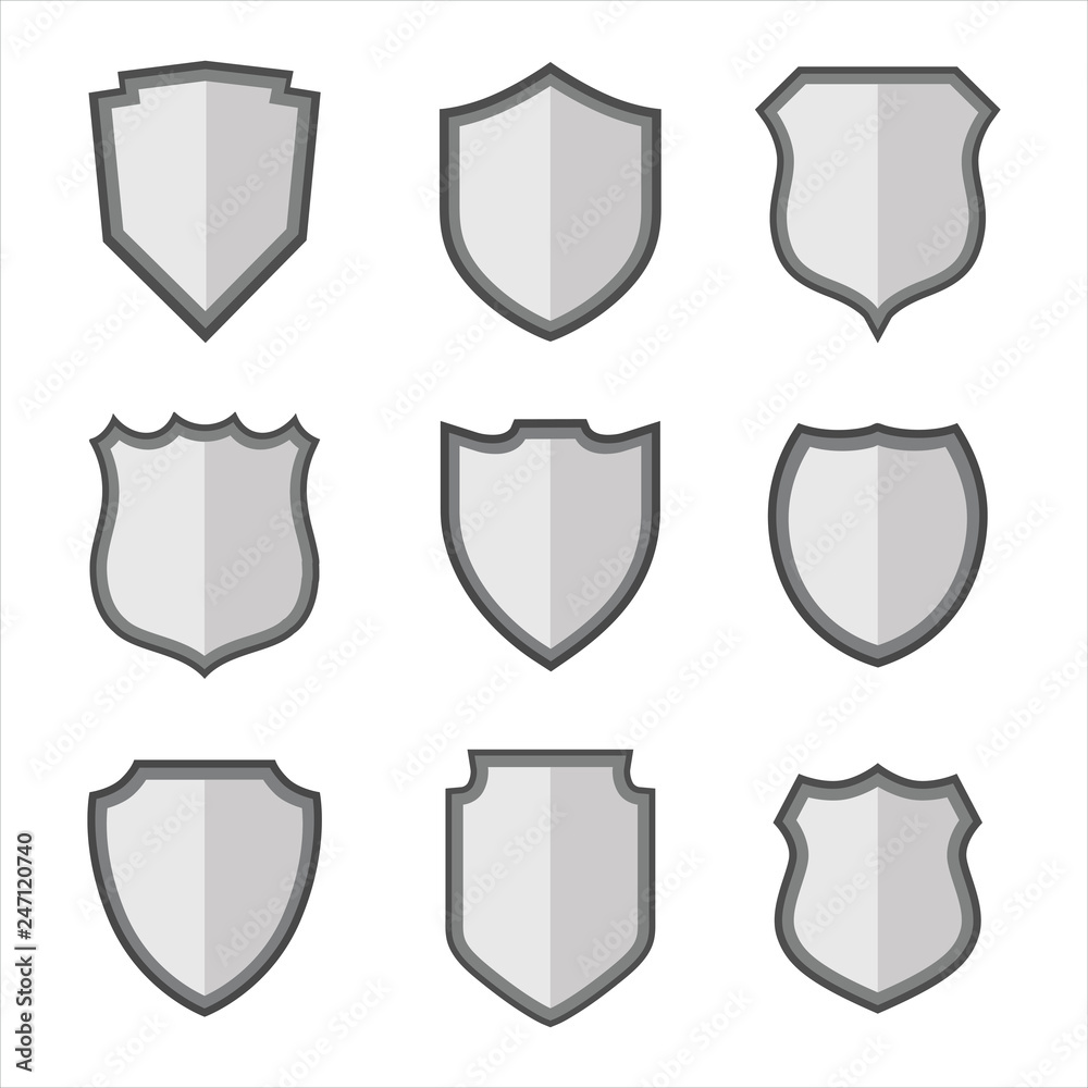 Silver shield design set on white background Stock Vector | Adobe Stock