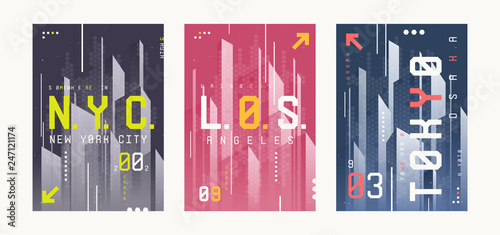 New York, Los Angeles, Tolyo t-shirt abstract geometric futuristic designs, prints, posters.
