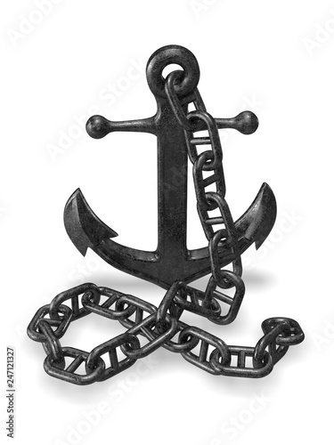 Anchor with chain 3d rendering