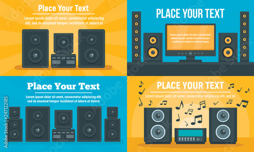 Stereo system banner set. Flat illustration of stereo system vector banner set for web design