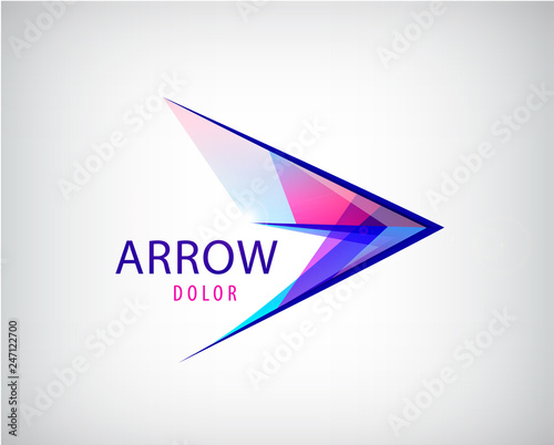 Vector abstract arrow, play logo. multicolor crystal pointer