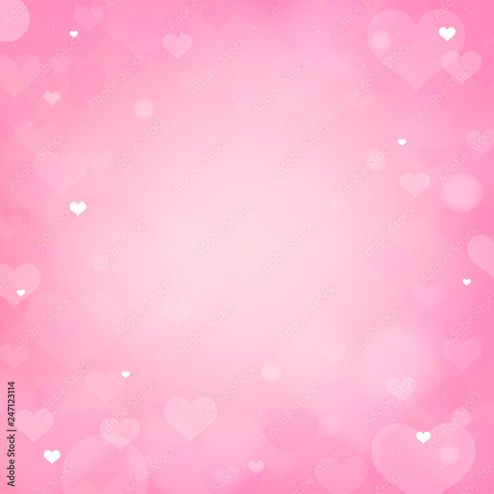 Valentine Background vector illustration. Romantic Heart bokeh on pink background. 