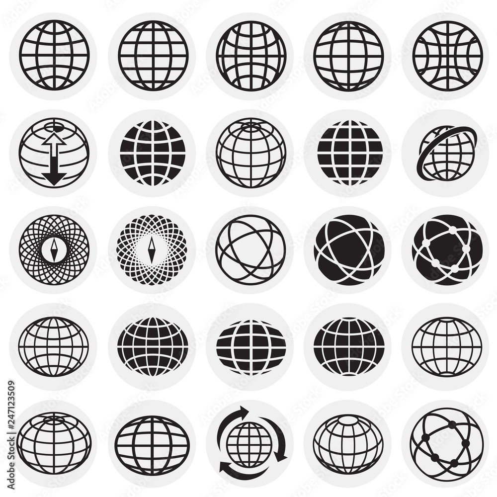 Globe icon set on circles background for graphic and web design, Modern simple vector sign. Internet concept. Trendy symbol for website design web button or mobile app Globe icon set on circles background for graphic and web design, Modern simple vector sign. Internet concept. Trendy symbol for website design web button or mobile app