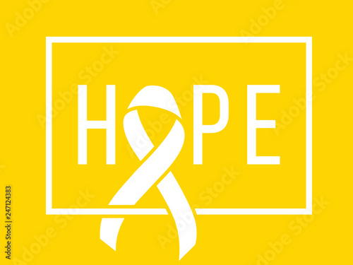Background with stylized yellow ribbon. World childhood cancer awareness symbol, vector illustration.