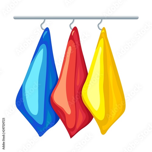 Kitchen towel on hanger icon. Cartoon of kitchen towel on hanger vector icon for web design isolated on white background