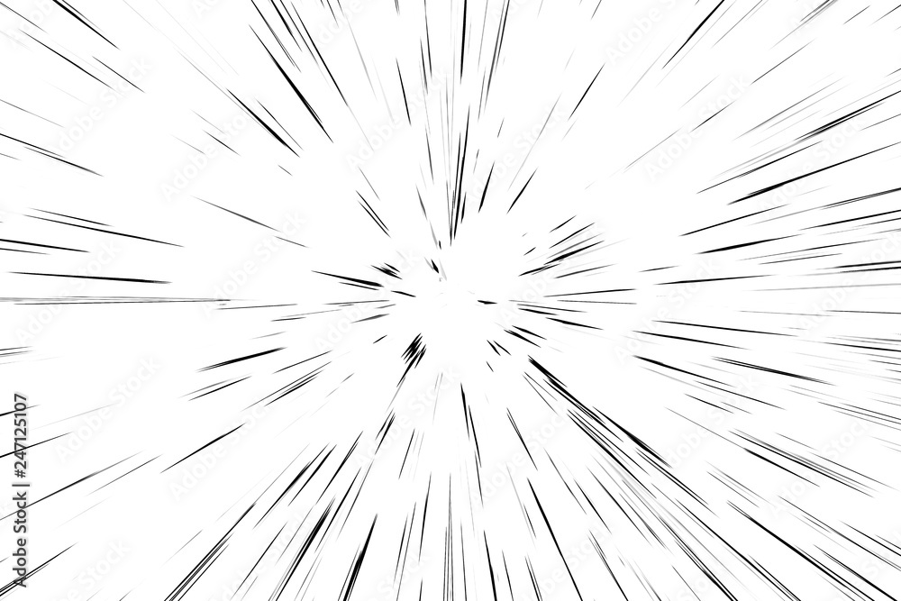 Naklejka premium Bokeh black lines on white background, abstraction, abstract speed light motion blur texture, star particle or space traveling, black and white extrusion effect