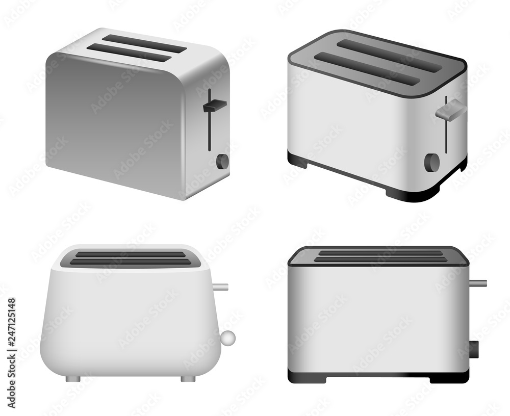 Toaster icons set. Realistic set of toaster vector icons for web design isolated on white background Toaster icons set. Realistic set of toaster vector icons for web design isolated on white background