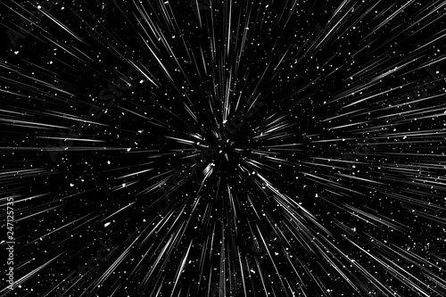 Bokeh white lines on black background  abstraction  abstract speed light motion blur texture  star particle or space traveling  black and white extrusion effect