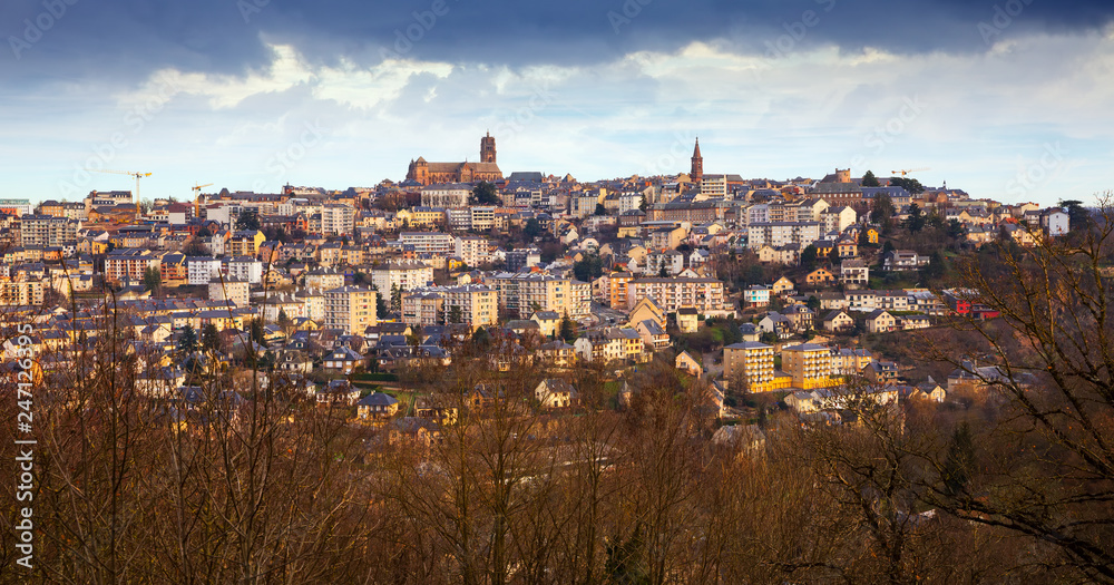 Panoramic view of Rodez in winter day