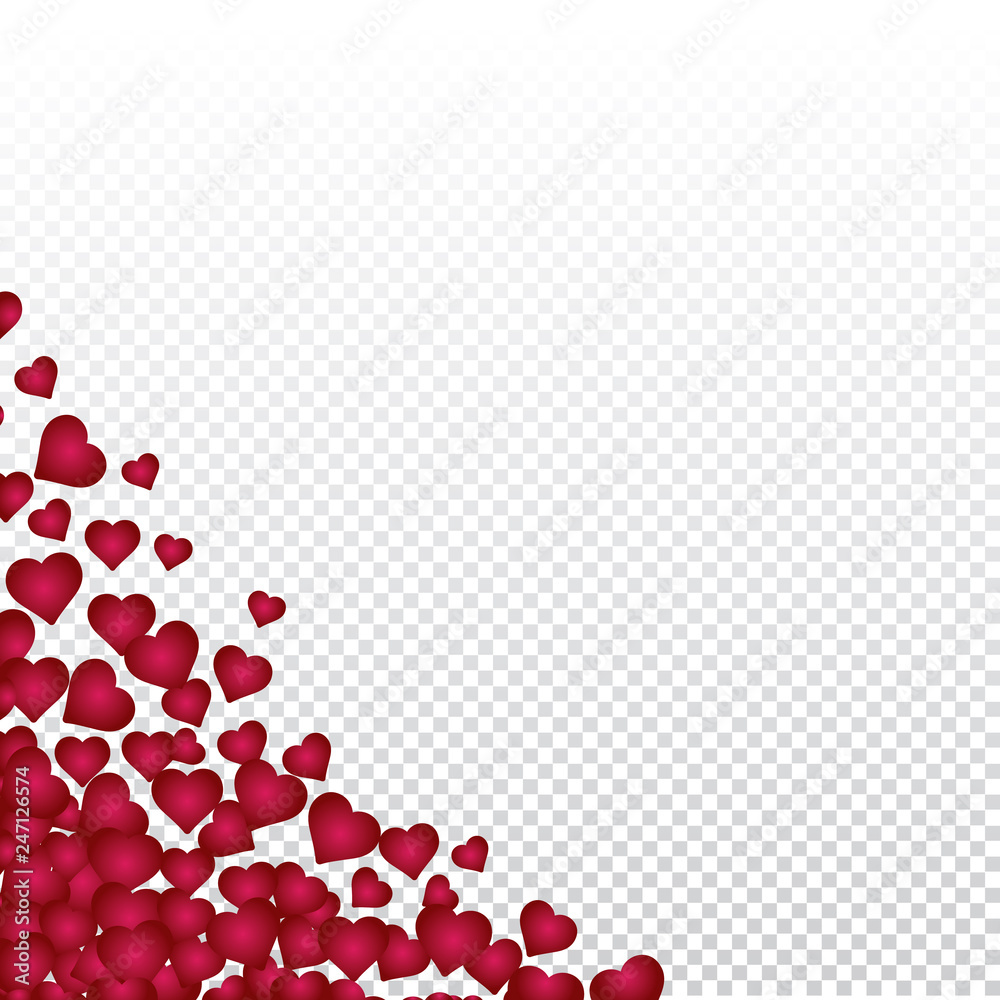 Hearts valentine background on transparent vector. Heart shapes Women's Day pattern with space for text or image Hearts valentine background on transparent vector. Heart shapes Women's Day pattern with space for text or image