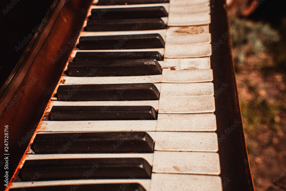 Vintage piano, keys, closeup