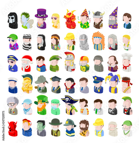 A set of avatar cartoon people icons emojis