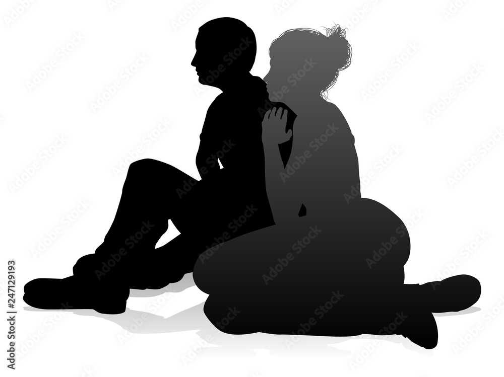 People silhouette of a young man and woman, probably a couple or husband and wife